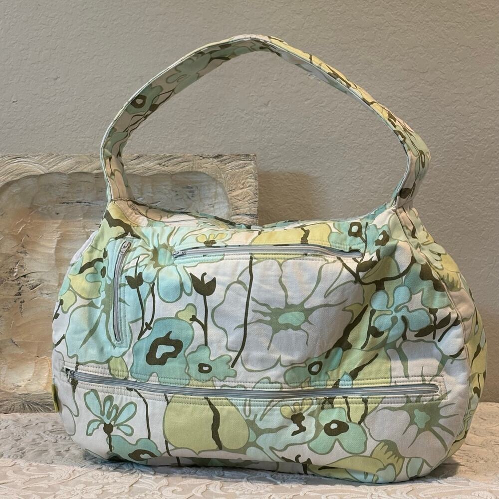 AMY BUTLER FOR ROWAN 100% Cotton Cushiony Handbag Tote Green Meadow Floral SzLg